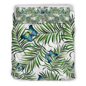 Housse De Couette Feuillages Tropicaux et Papillon Parure de lit