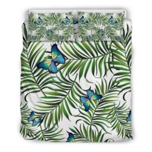 Housse De Couette Feuillages Tropicaux et Papillon Parure de lit