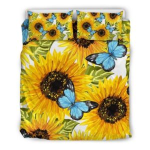 Housse De Couette Tournesol et Papillon Bleu Parure de lit
