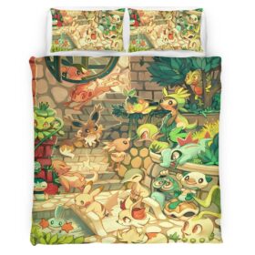 Housse De Couette Pokémon de type Plante 6 Parure de lit Ensemble De Literie