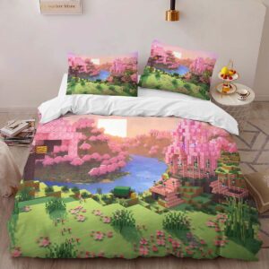 Alternative view of Housse De Couette Vallée de cerisiers biome Minecraft Parure de lit Ensemble De Literie