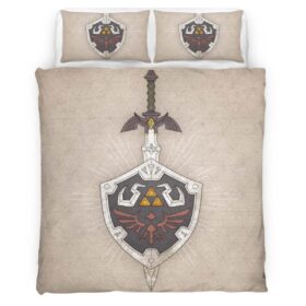 Housse De Couette Épée de Légende et Bouclier Hylien Zelda Parure de lit Ensemble De Literie