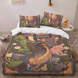 Alternative view of Housse De Couette Minecraft Alex et Personnages en Cochons et Chats Parure de lit Ensemble De Literie