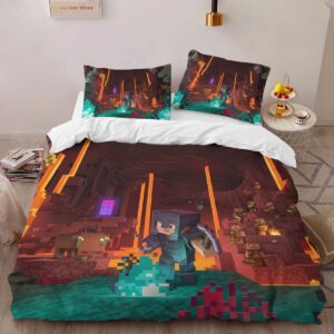 Alternative view of Housse De Couette Minecraft Biome du Nether Corrompu – Pigmen et Netherrack Parure de lit Ensemble De Literie