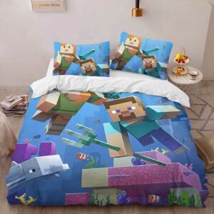Alternative view of Housse De Couette Minecraft Steve et Alex sous l’Océan – Combat du Gardien Parure de lit Ensemble De Literie