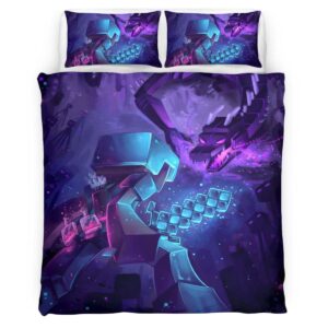 Housse De Couette Minecraft Steve combat Enderman et Ender Dragon Parure de lit Ensemble De Literie