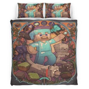 Housse De Couette Minecraft Steve et les personnages du jeu Parure de lit Ensemble De Literie