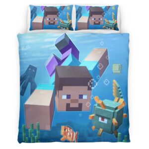 Housse De Couette Minecraft Steve sous l’Océan Parure de lit Ensemble De Literie