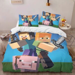 Alternative view of Housse De Couette Minecraft Steve avec Cochon – Salle de Jeu Parure de lit Ensemble De Literie
