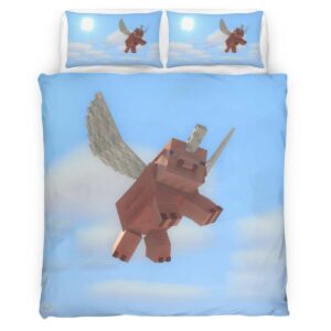 Housse De Couette Minecraft Quand les cochons volent Parure de lit Ensemble De Literie