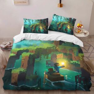 Alternative view of Housse De Couette Minecraft Scène Forêt et Rivière Parure de lit Ensemble De Literie