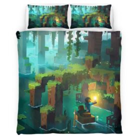 Housse De Couette Minecraft Scène Forêt et Rivière Parure de lit Ensemble De Literie