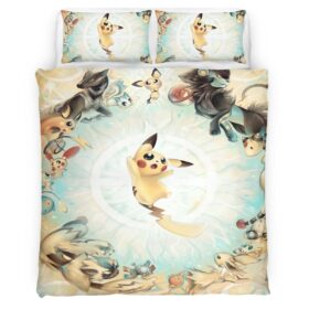 Housse De Couette Pikachu et Évolutions d’Évoli Pokémon Parure de lit Ensemble De Literie