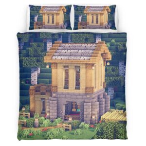 Housse De Couette Maison en Bouleau Simple dans Minecraft Parure de lit Ensemble De Literie