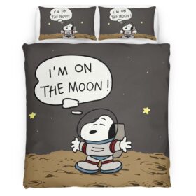Housse De Couette Snoopy « I am on the moon » Parure de lit Ensemble De Literie