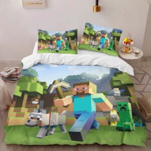 Alternative view of Housse De Couette Minecraft Tous les Personnages Steve et Creeper Parure de lit Ensemble De Literie
