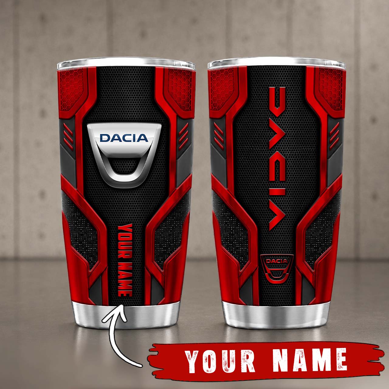 Gobelet Isotherme Dacia 20oz | Mug de Voyage Armure Carbone 3D