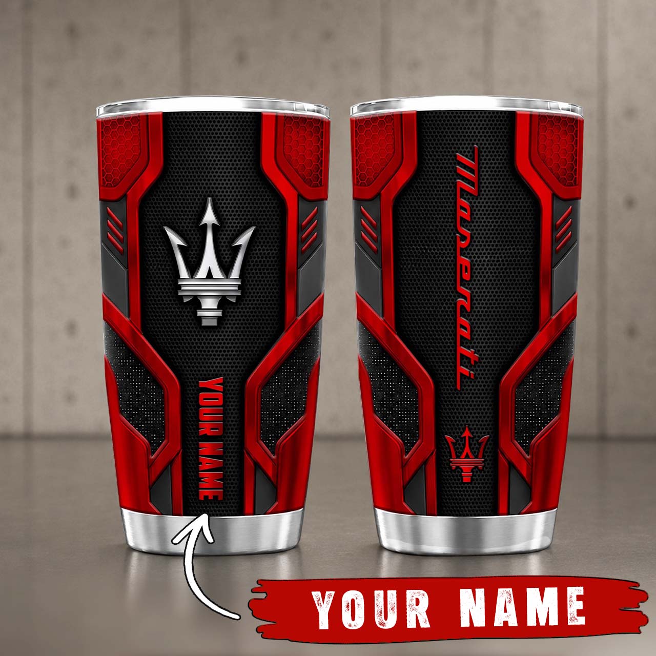 Gobelet Isotherme Maserati 20oz | Mug de Voyage Armure Carbone 3D