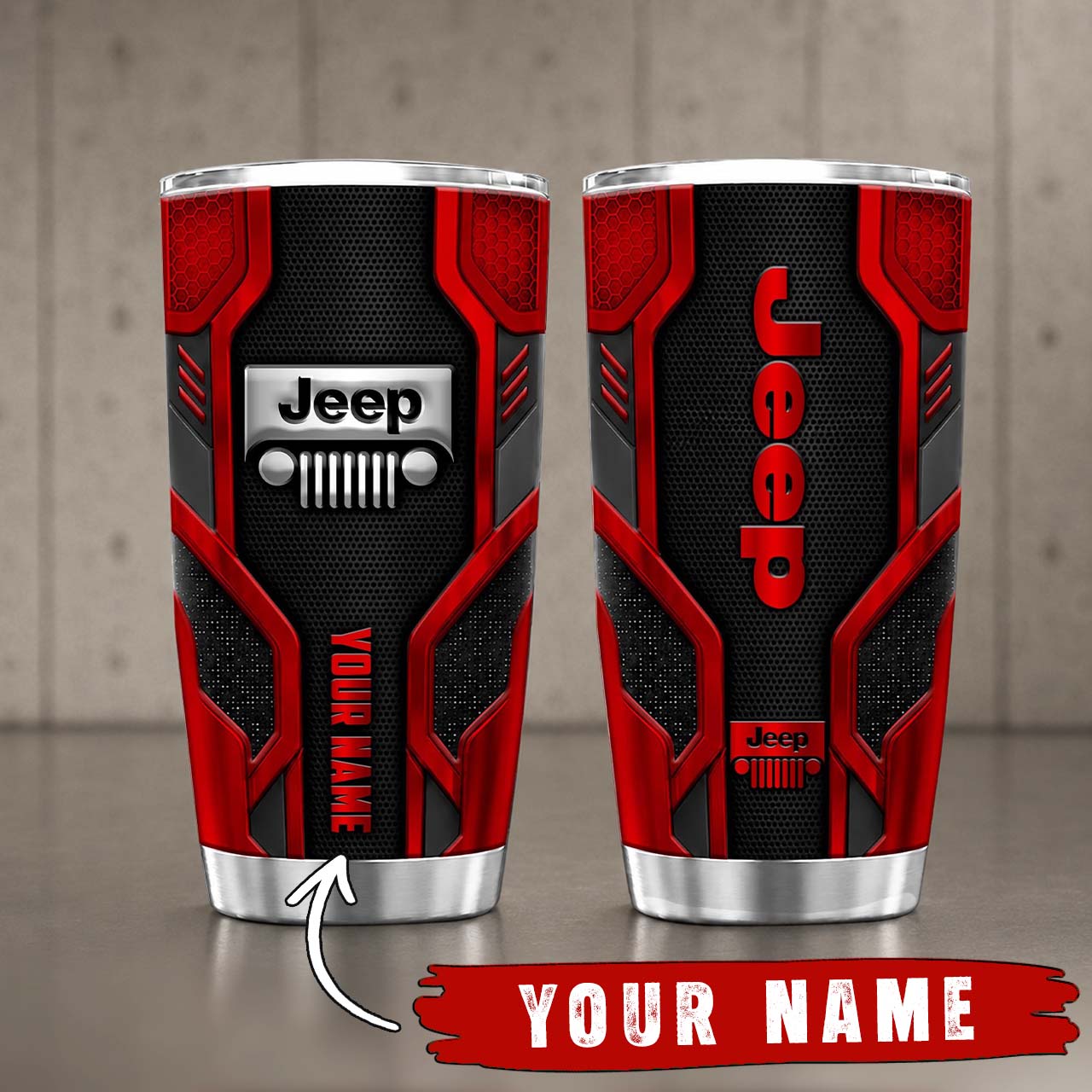 Gobelet Isotherme Jeep 20oz | Mug de Voyage Armure Carbone 3D