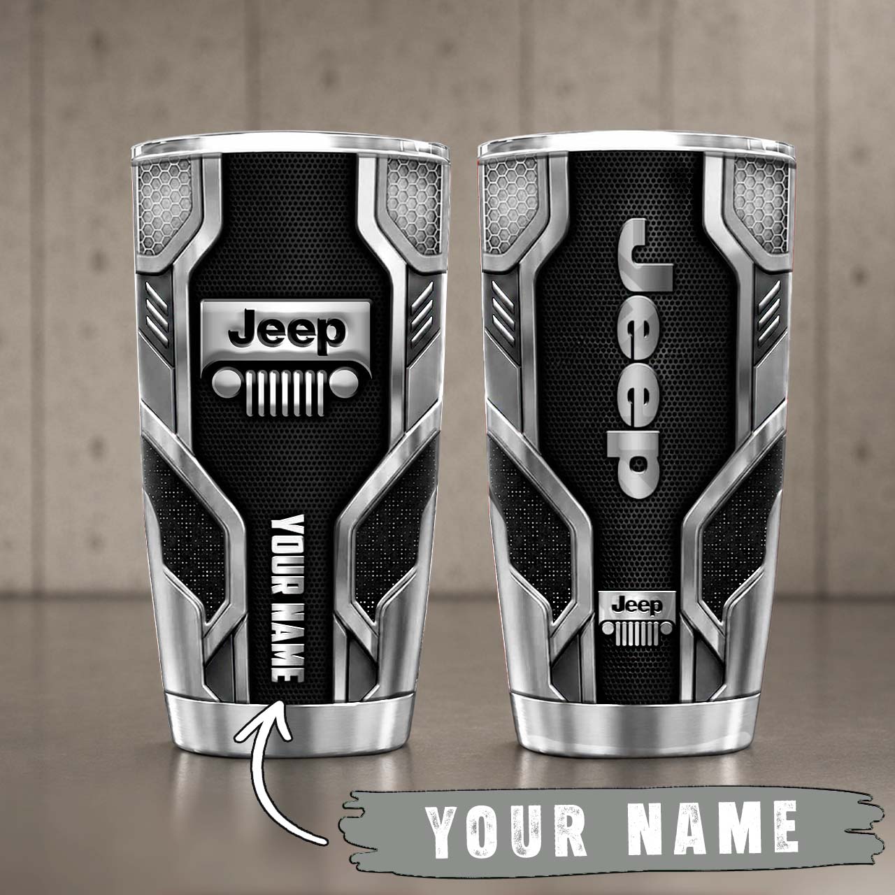 Gobelet Isotherme Jeep 20oz | Mug de Voyage Armure Carbone 3D – Image 6