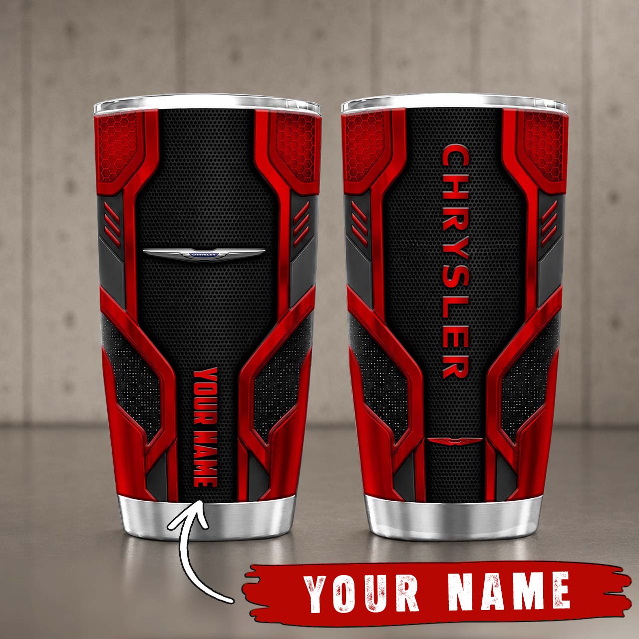 Gobelet Isotherme Chrysler 20oz | Mug de Voyage Armure Carbone 3D
