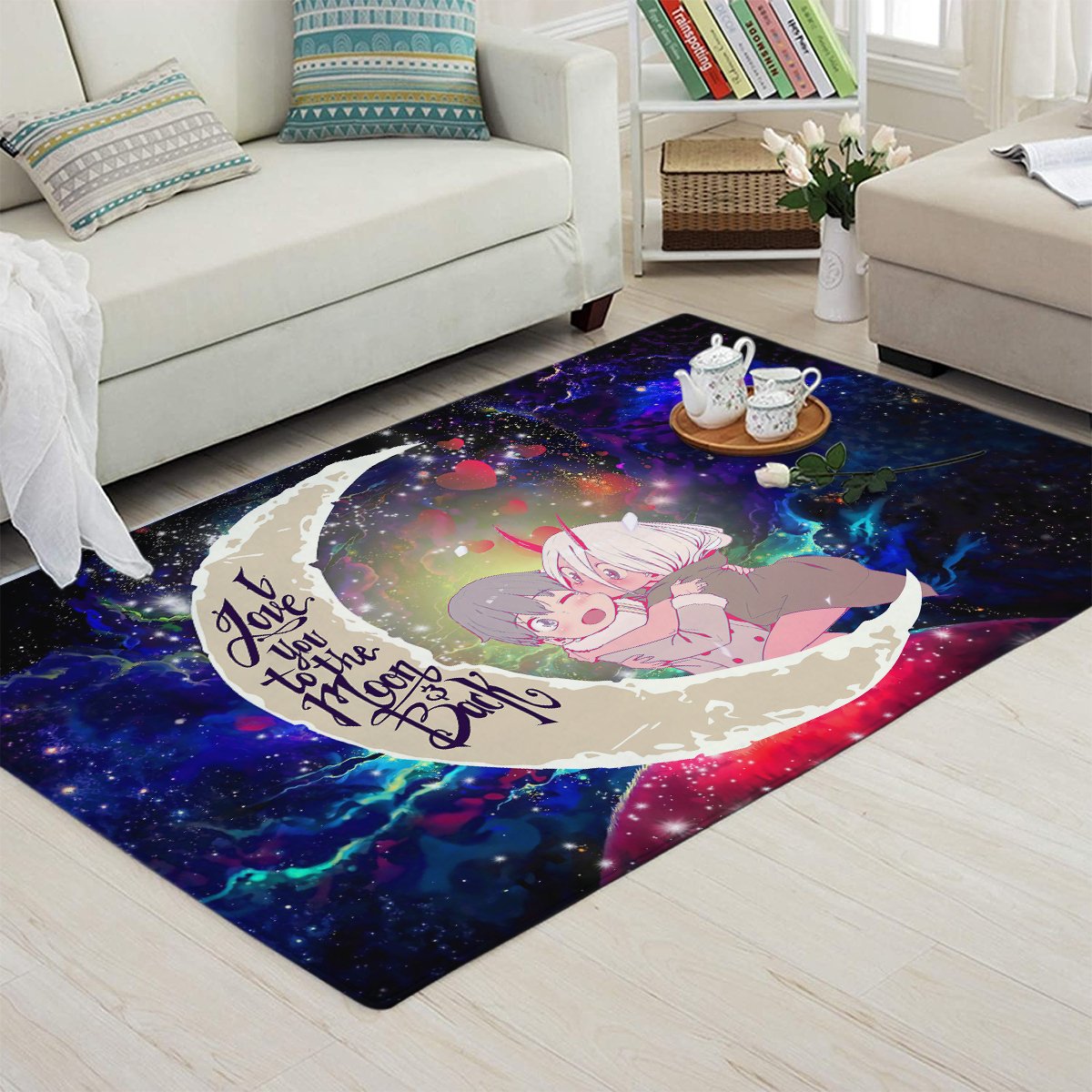 Tapis Darling In The Franxx Hiro And Zero Two Love You To The Moon Galaxy Carpet Rug Home Room Decor – Image 3