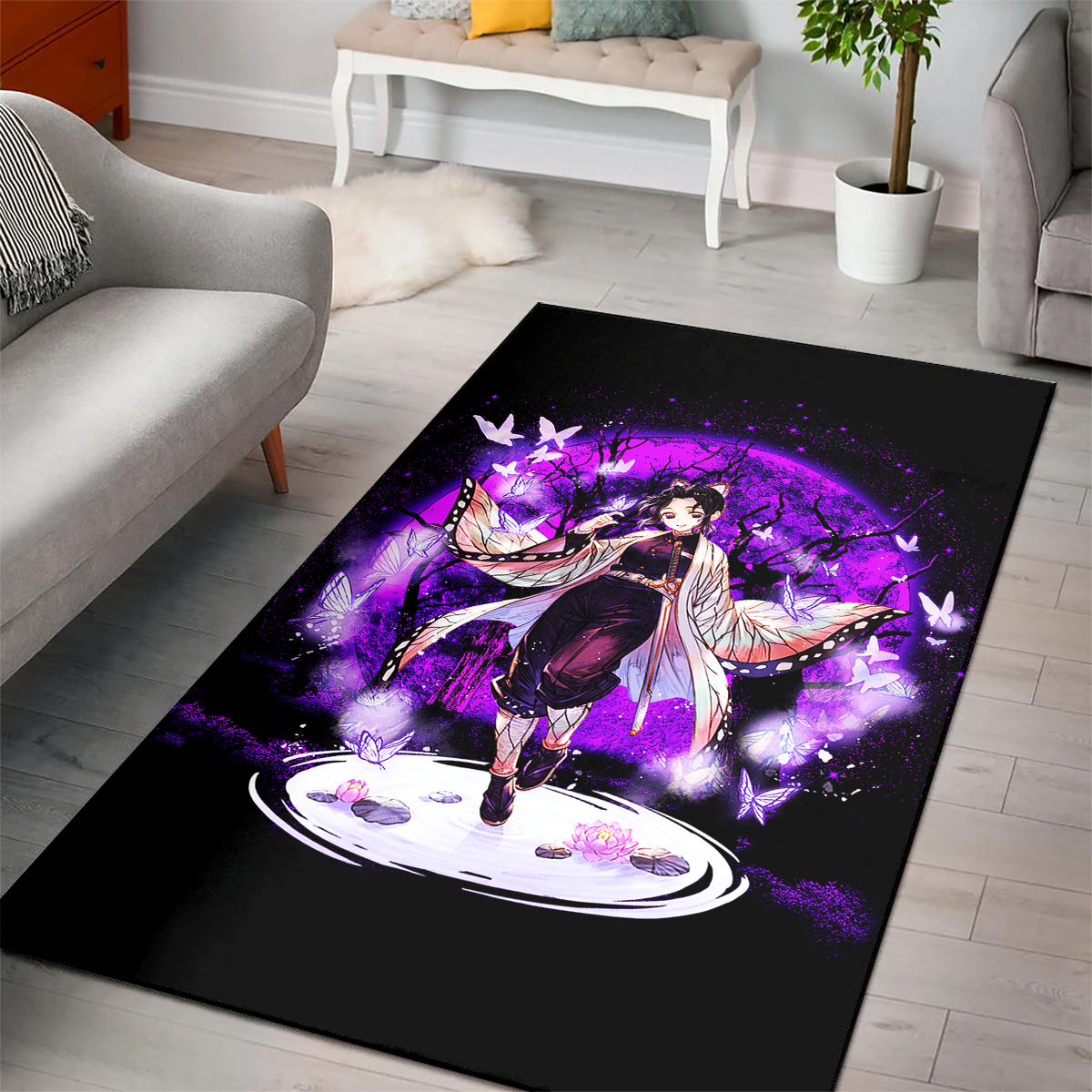 Tapis Shinobu Demon Slayer Moonlight Area Carpet Rug Home Decor Bedroom Living Room Decor – Image 3