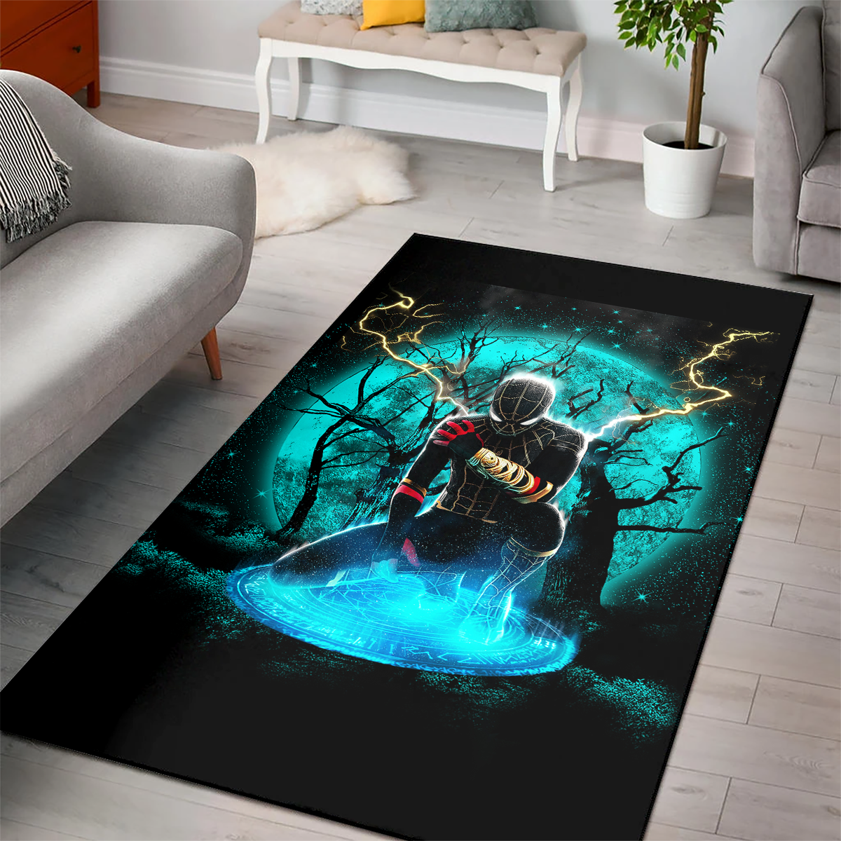 Tapis Blue Spider Man Black Suit No Way Home Moonlight Area Carpet Rug Home Decor Bedroom Living Room Decor – Image 3