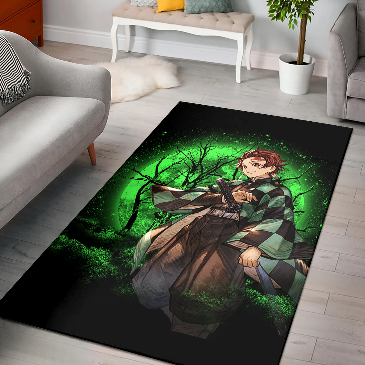 Tapis Tanjiro Demon Slayer Moonlight Area Carpet Rug Home Decor Bedroom Living Room Decor – Image 3