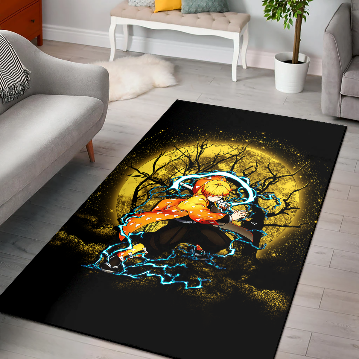 Tapis Zenitsu Demon Slayer Moonlight Area Carpet Rug Home Decor Bedroom Living Room Decor – Image 3