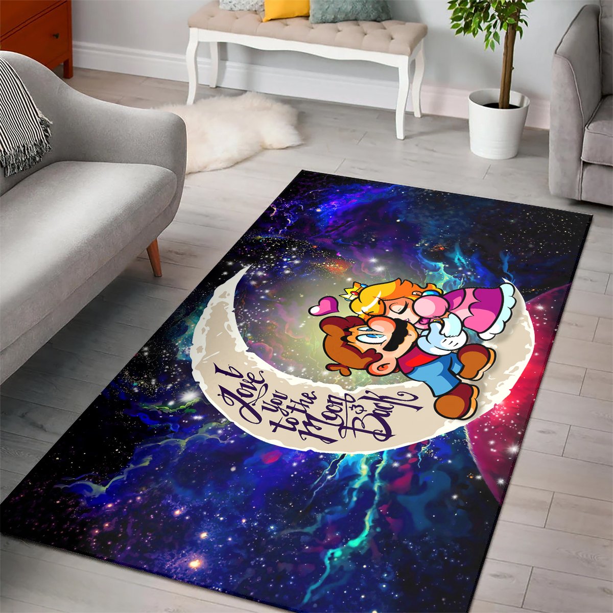 Tapis Mario Couple Love You To The Moon Galaxy Carpet Rug Home Room Decor – Image 3
