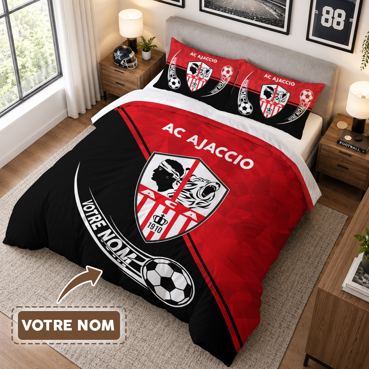 Housse de Couette Athletic Club Ajaccien - Parure de Lit AC Ajaccio 3D Imprimé Supporter – Image 3