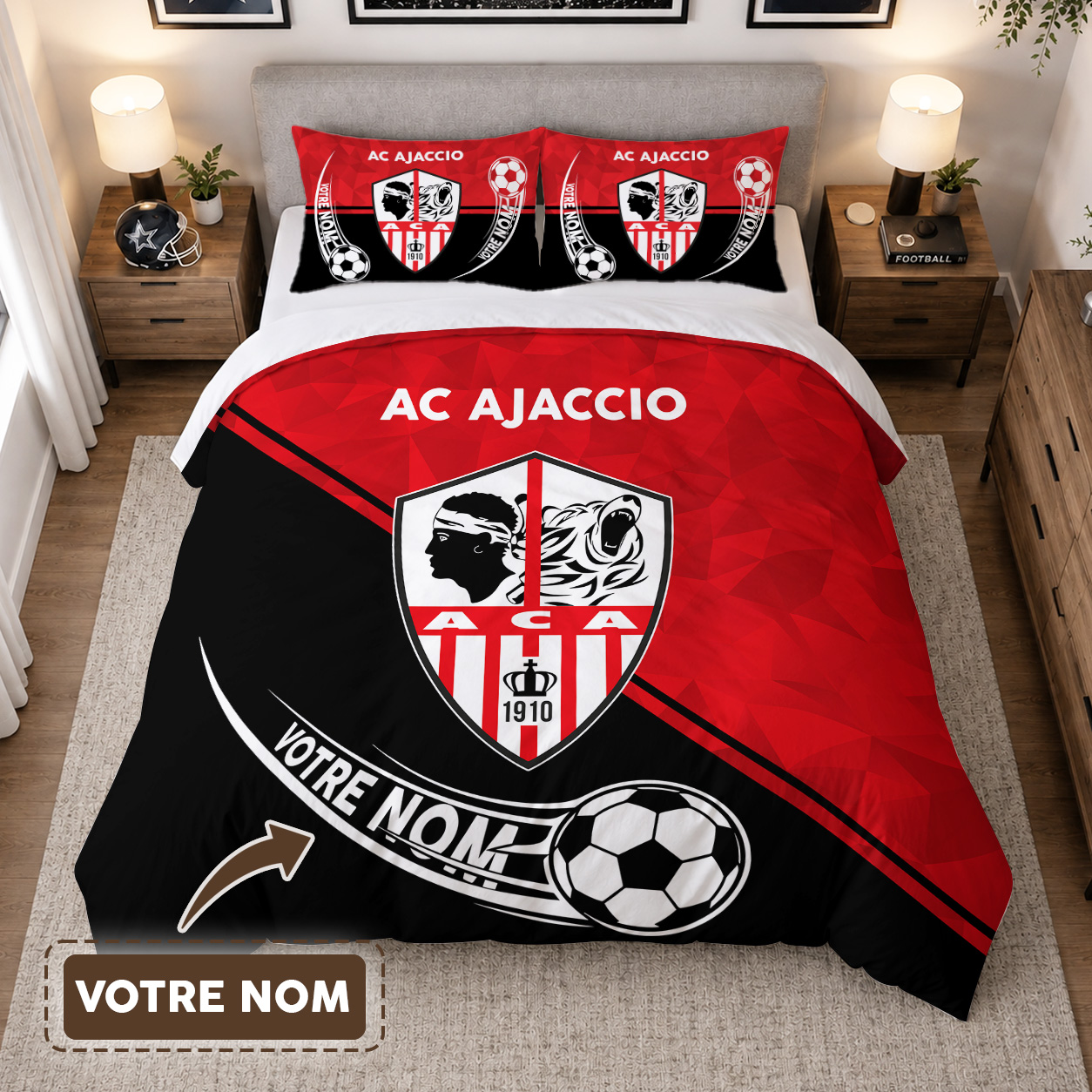 Housse de Couette Athletic Club Ajaccien - Parure de Lit AC Ajaccio 3D Imprimé Supporter