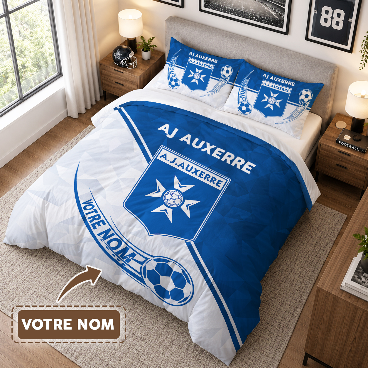 Housse de Couette Association Jeunesse Auxerroise - Parure de Lit AJ Auxerre 3D Imprimé Supporter – Image 3