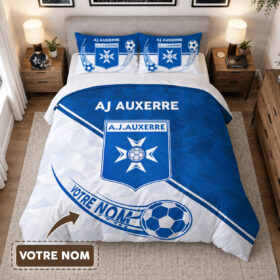 Housse de Couette Association Jeunesse Auxerroise – Parure de Lit AJ Auxerre 3D Imprimé Supporter