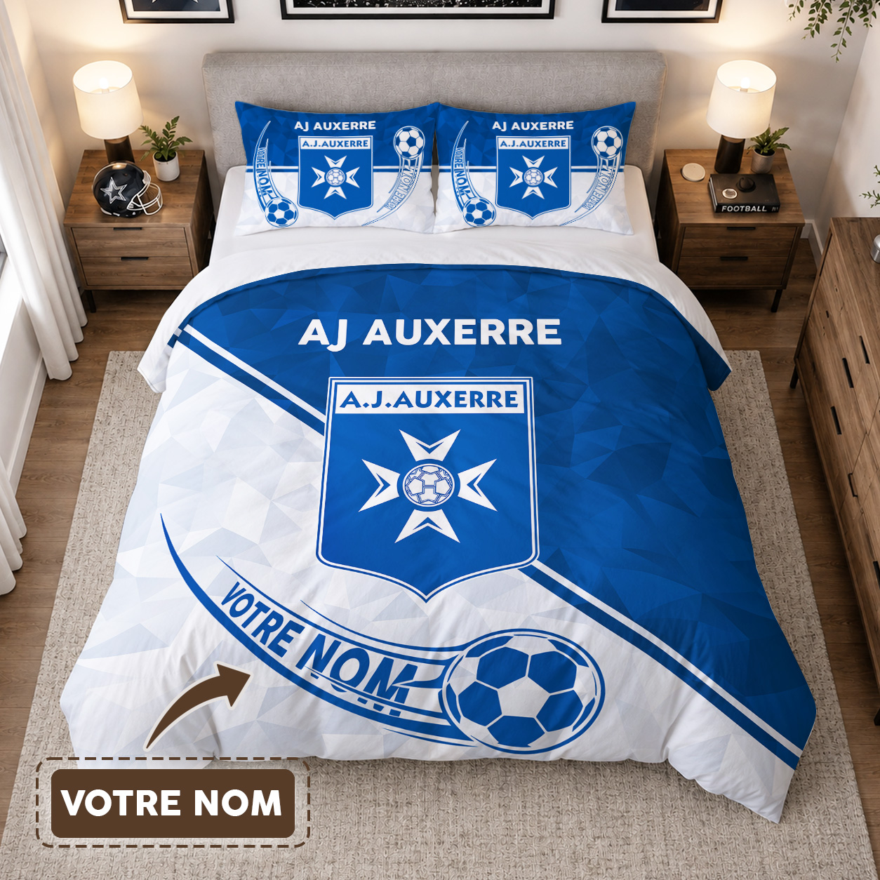 Housse de Couette Association Jeunesse Auxerroise - Parure de Lit AJ Auxerre 3D Imprimé Supporter