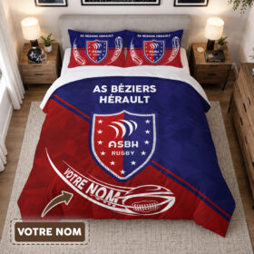 Housse de Couette AS Béziers Hérault – Parure de Lit Rugby 3D Imprimé Supporter