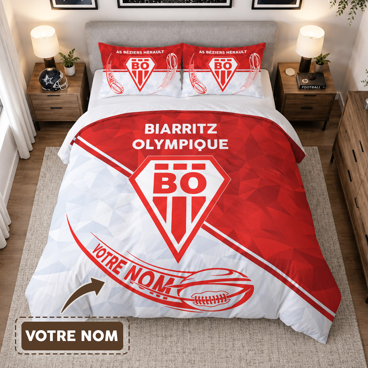 Housse de Couette Biarritz Olympique - Parure de Lit Rugby 3D Imprimé Supporter