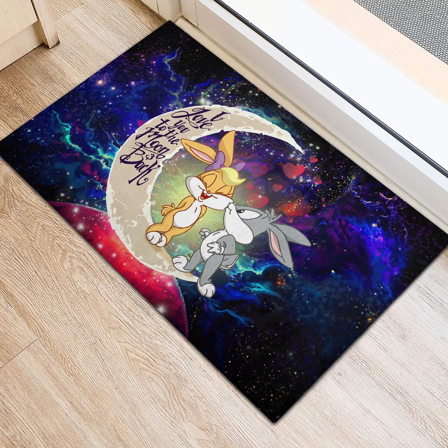 Tapis Bunny Couple Love You To The Moon Galaxy Doormat Home Decor – Image 2