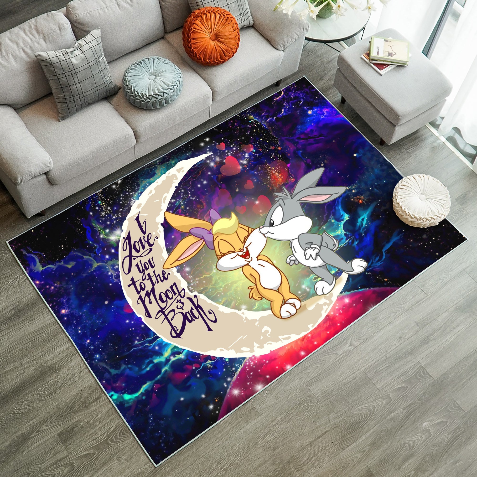 Tapis Bunny Couple Love You To The Moon Galaxy Rug Carpet Rug Home Room Decor – Image 3