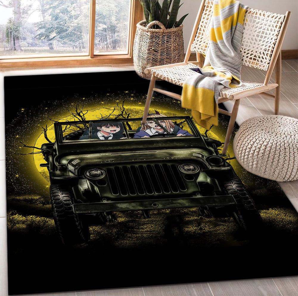 Tapis Chainsaw Man Ride Jeep Funny Anime Moonlight Halloween Rug Carpet Rug Home Room Decor – Image 2