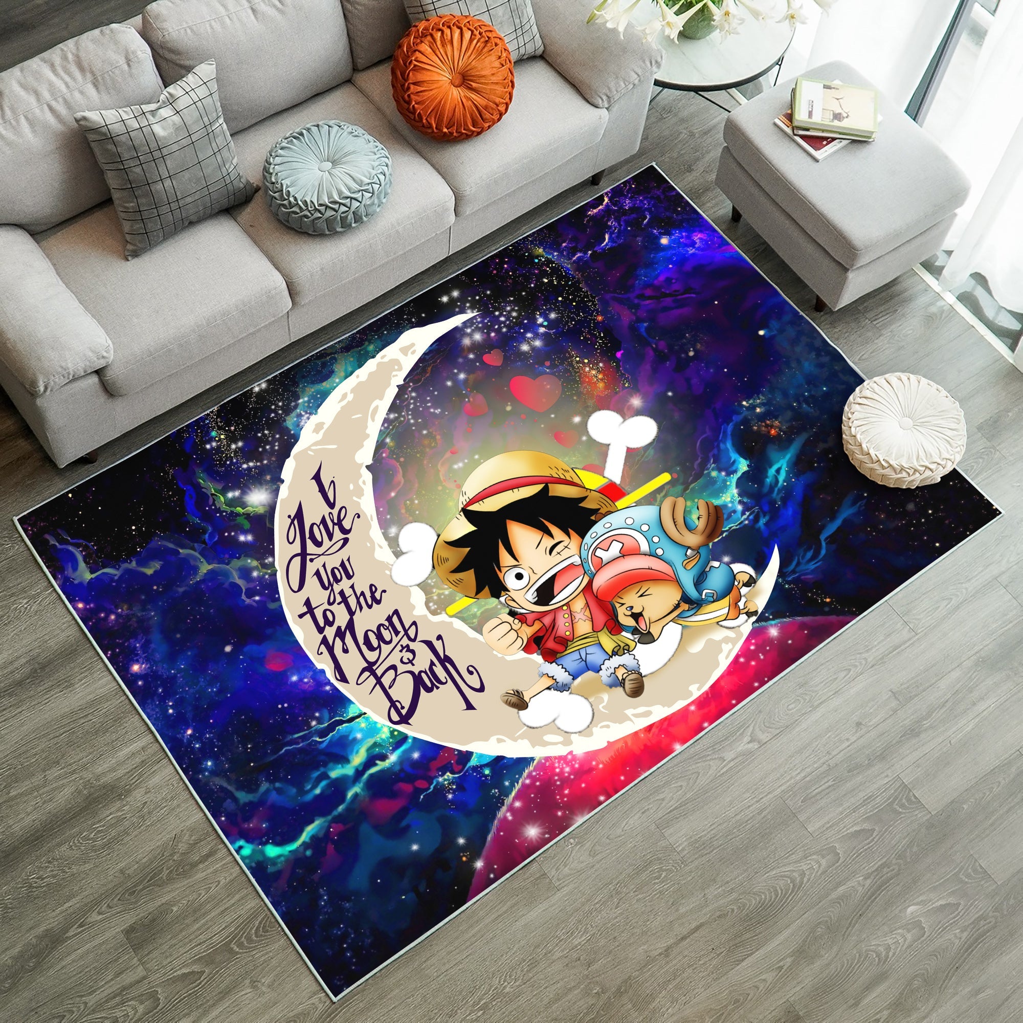 Tapis Chibi Luffy And Chopper One Piece Anime Love You To The Moon Galaxy Rug Carpet Rug Home Room Decor – Image 3