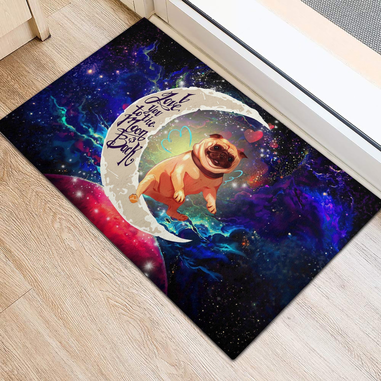 Tapis Cute Bull Dog Love You To The Moon Galaxy Doormat Home Decor – Image 2