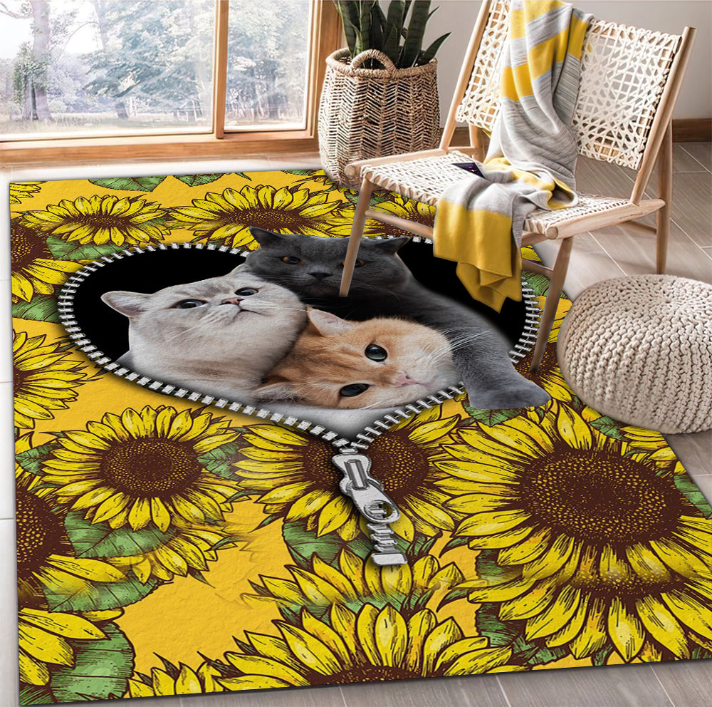 Tapis Cute Cats Sunflower Zipper Rug Carpet Rug Home Room Decor – Image 2