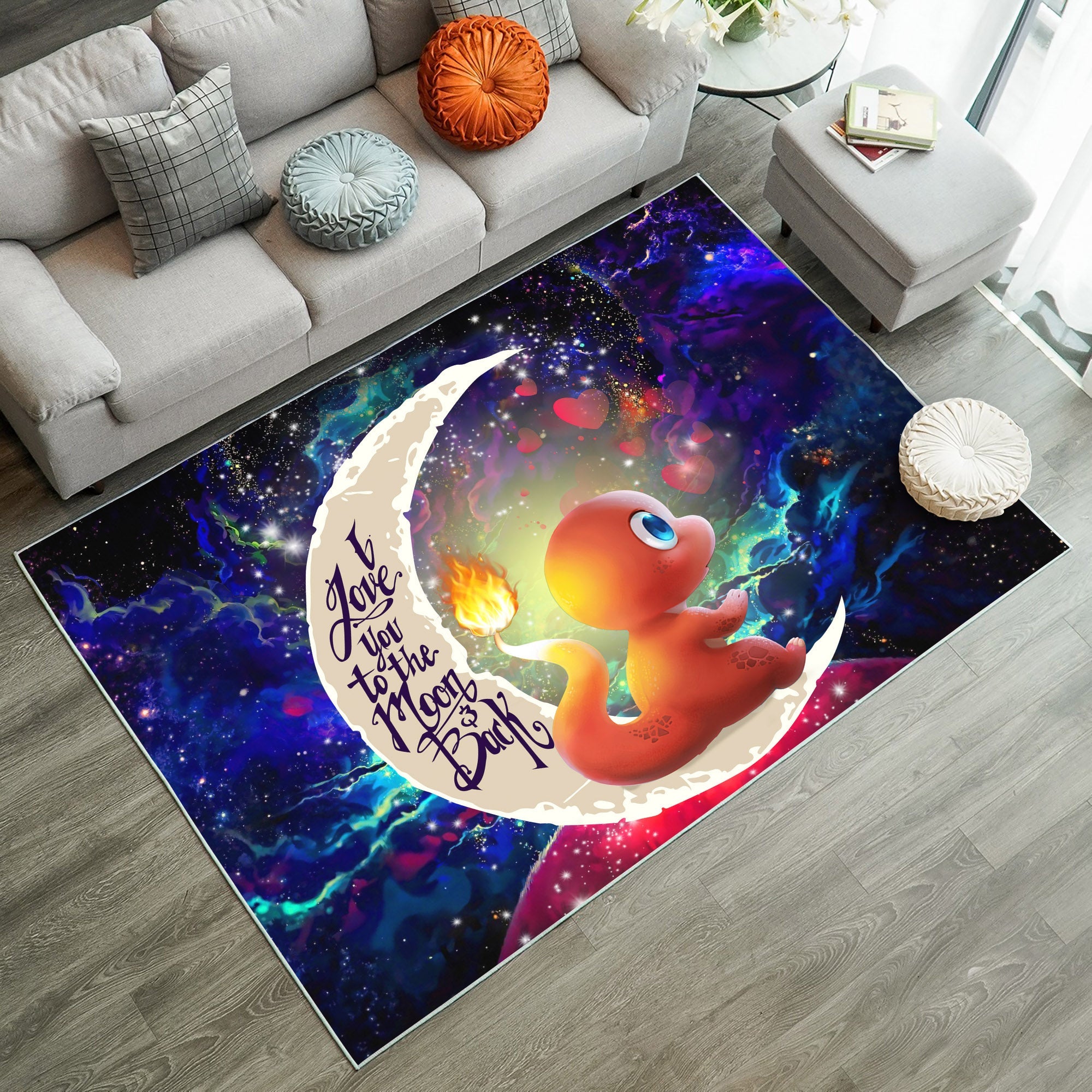 Tapis Cute Charmander Pokemon Love You To The Moon Galaxy Rug Carpet Rug Home Room Decor – Image 3