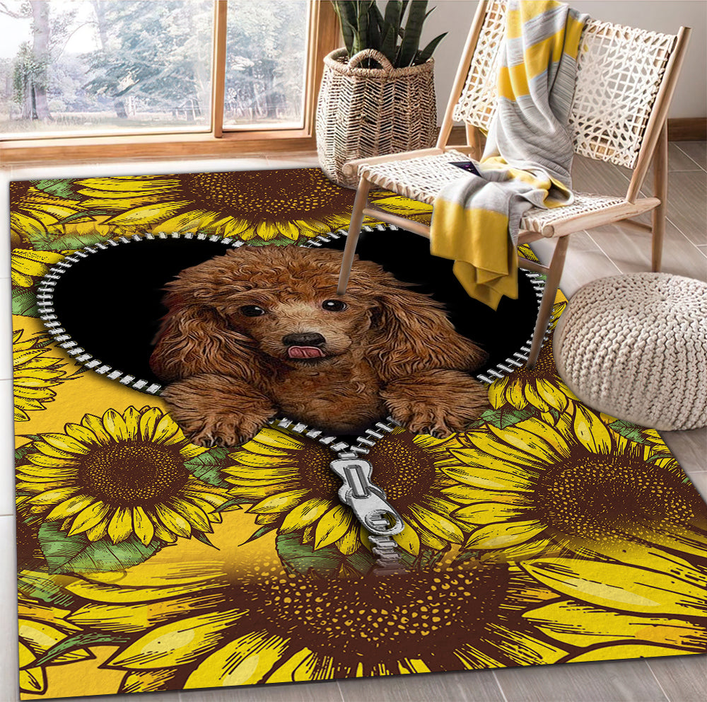 Tapis Cute Dog Poodle Sunflower Zipper Rug Carpet Rug Home Room Decor – Image 3