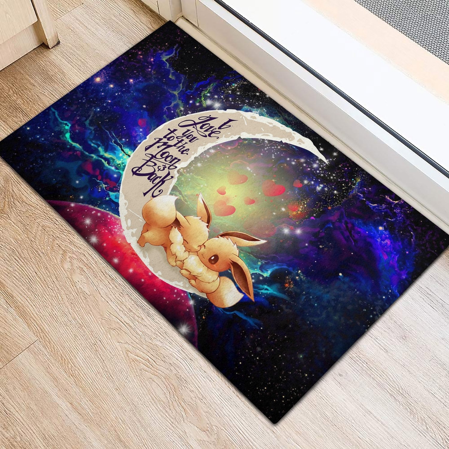 Tapis Cute Eevee Pokemon Couple Love You To The Moon Galaxy Back Doormat Home Decor – Image 2