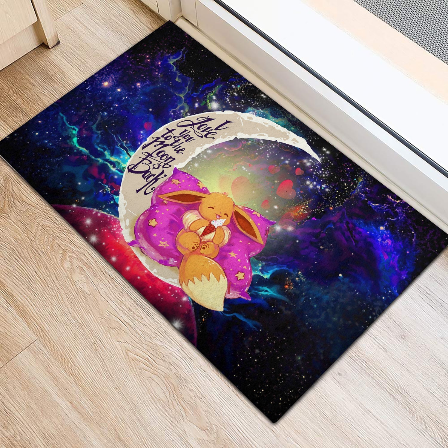 Tapis Cute Eevee Pokemon Sleep Night Love You To The Moon Galaxy Doormat Home Decor – Image 2