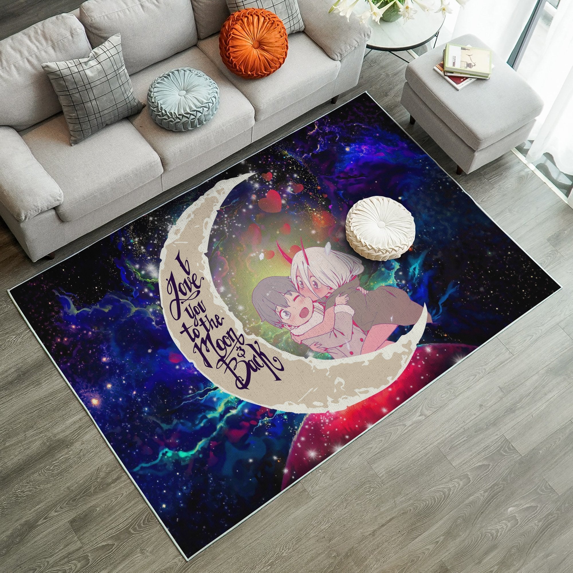 Tapis Darling In The Franxx Hiro And Zero Two Love You To The Moon Galaxy Carpet Rug Home Room Decor – Image 2
