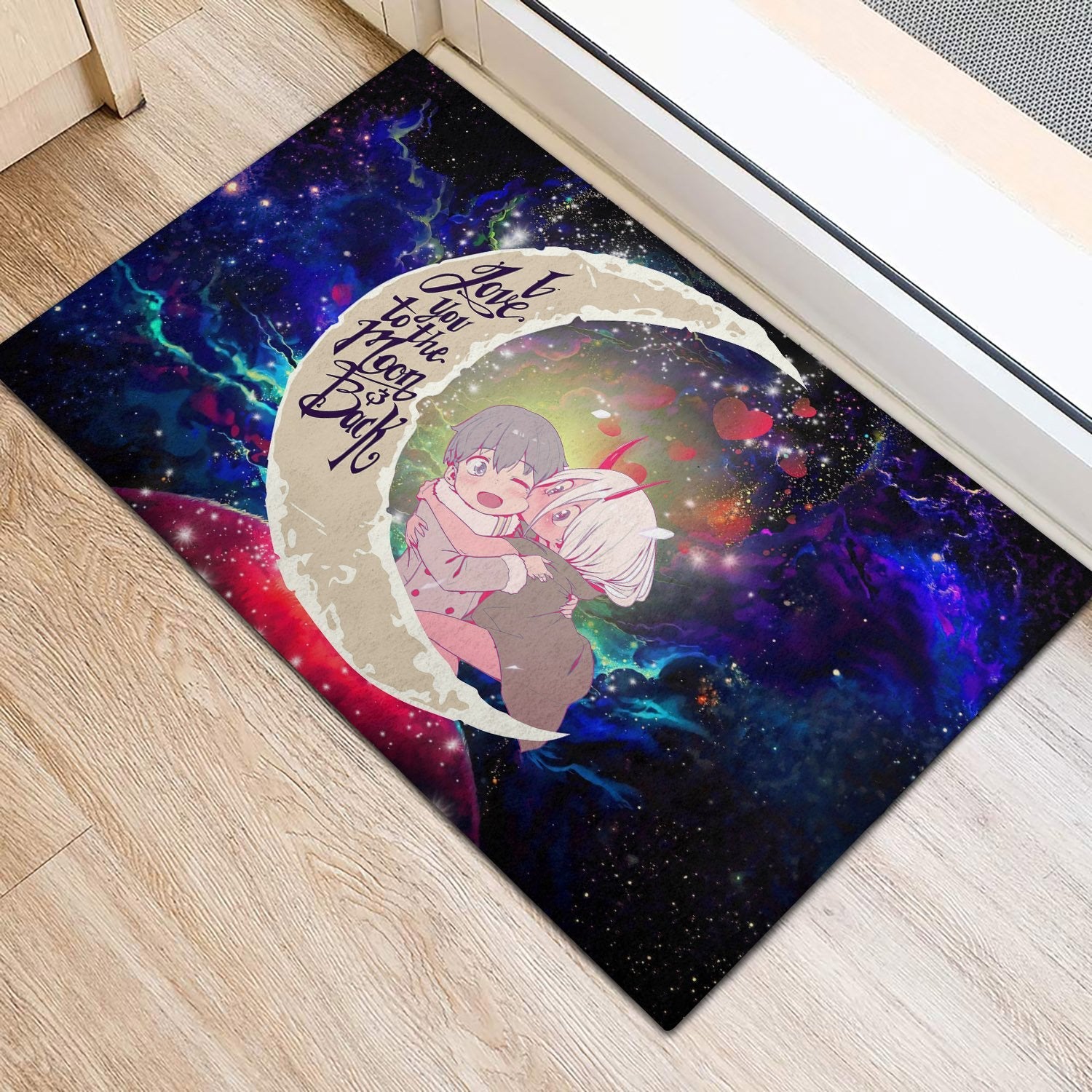 Tapis Darling In The Franxx Hiro And Zero Two Love You To The Moon Galaxy Back Doormat Home Decor – Image 2